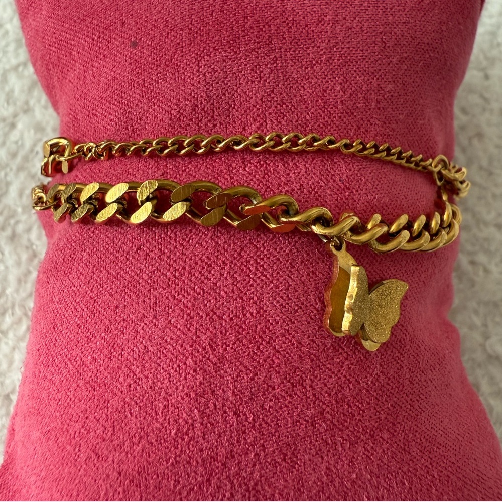 Gold Chain Bracelet with Butterfly Charm